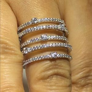 925 Sterling Silver Lab Diamond 6 Rows Ring